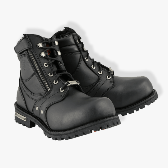 Milwaukee Leather MBM9050 Men’s Black 6-Inch Lace-Up Boots With Zipper Closure