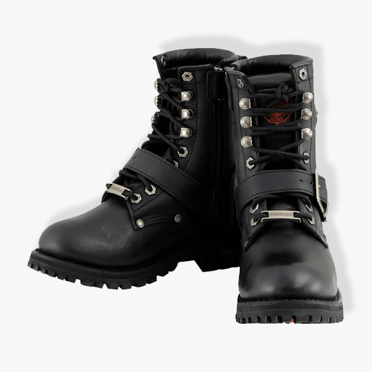 Milwaukee Leather MBL201 Women’s Black Leather Buckled Lace-Up Boots