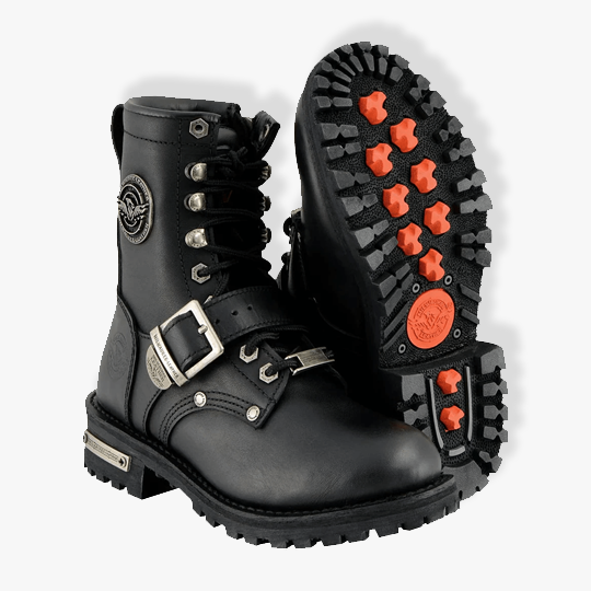 Milwaukee Leather MBL201 Women’s Black Leather Buckled Lace-Up Boots