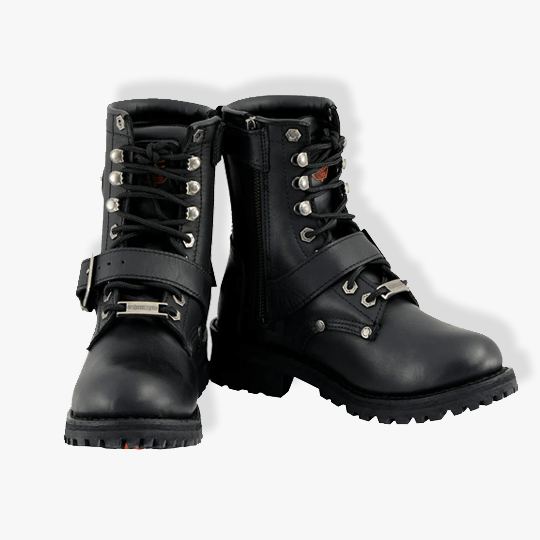 Milwaukee Leather MBL201 Women’s Black Leather Buckled Lace-Up Boots