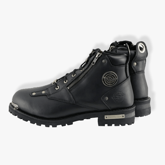 Milwaukee Leather MBM103 Men’s Black Leather Lace-Up Boots With Double Sided Zipper Entry