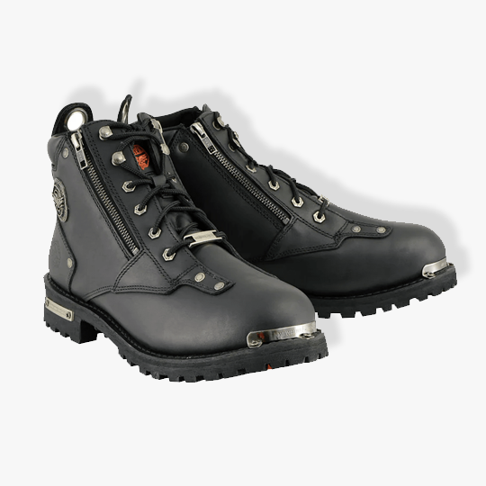 Milwaukee Leather MBM103 Men’s Black Leather Lace-Up Boots With Double Sided Zipper Entry