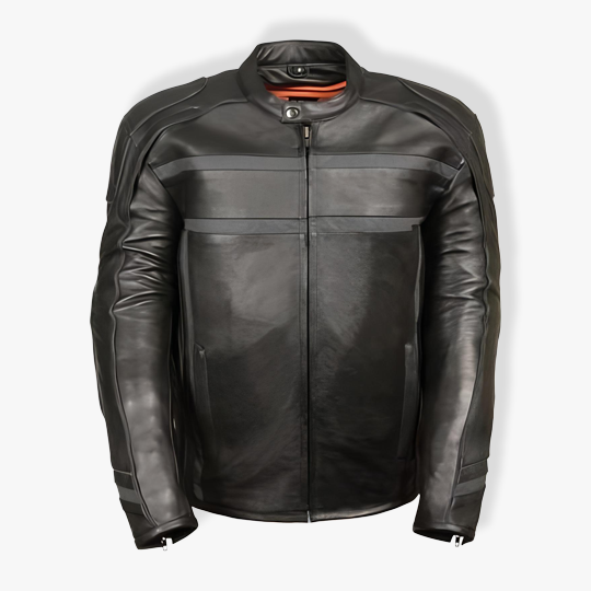 Men’s Reflective Vented Black Leather Scooter Jacket With Gun Pocket