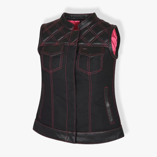 Quilted Diamond Leather Vest Pink