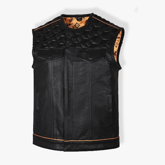 Quilted Diamond Orange Leather Vest