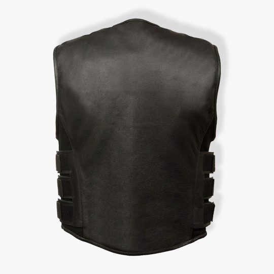 Mens SWAT Style Zipper Front Cowhide Leather Vest