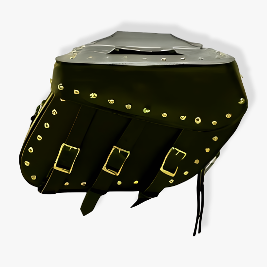 3 Straps Large Leather Saddlebags with Studs