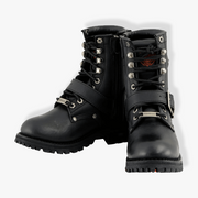 Milwaukee Leather MBL201 Women’s Black Leather Buckled Lace-Up Boots