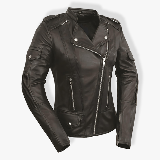 Ladies Naked Cowhide Motorcycle Jacket