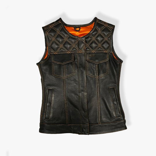 Quilted Diamond Leather Vest Orange