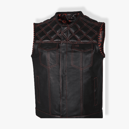 Quilted Diamond Black & Red Leather Vest